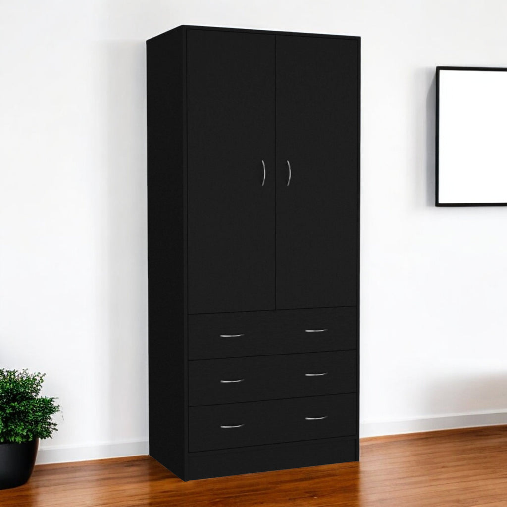 Front view of 71" Black Two Door Three Drawer Combo Dresser by Homeroots