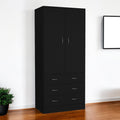 Front view of 71" Black Two Door Three Drawer Combo Dresser by Homeroots