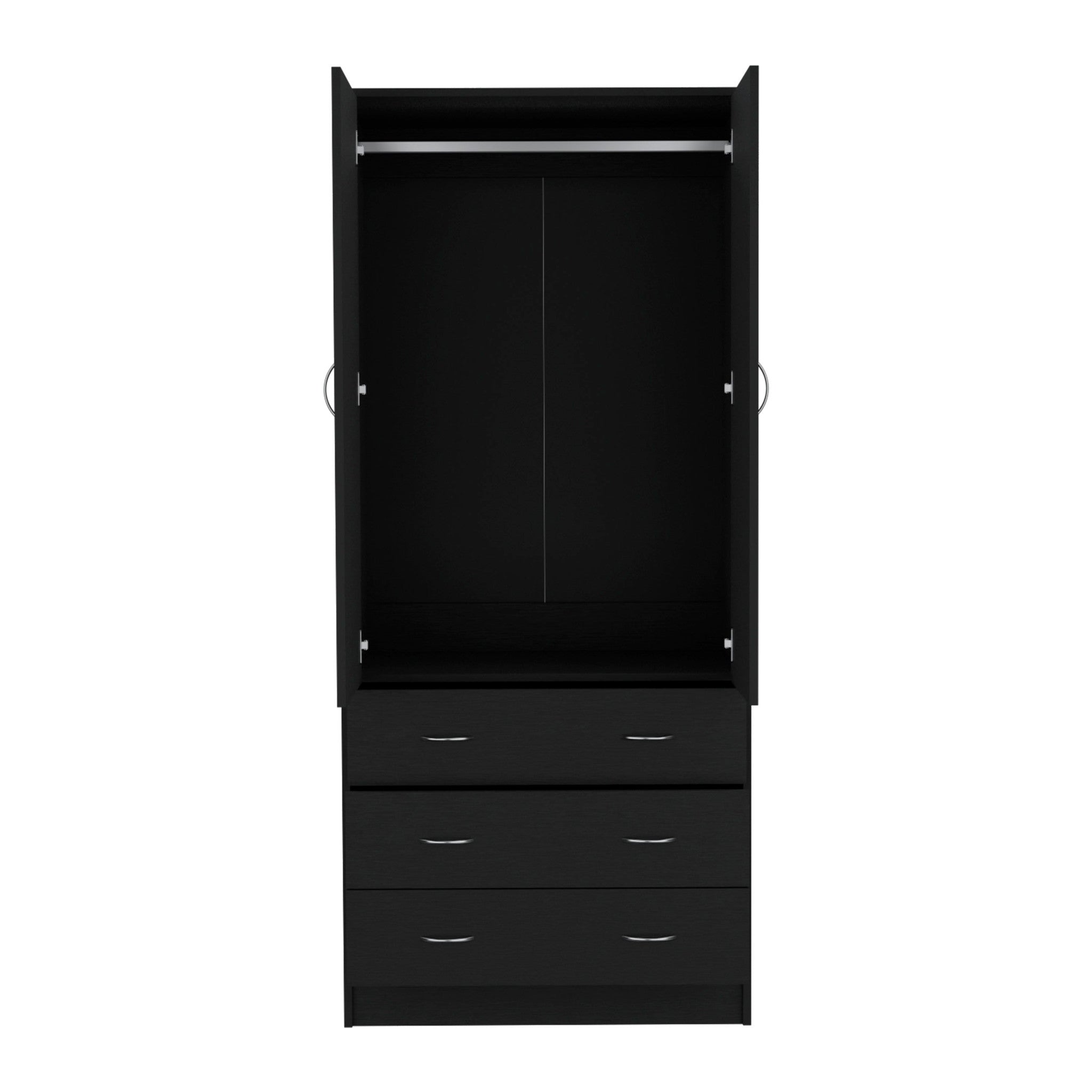 Stylish bedroom setup with 71" Black Two Door Three Drawer Combo Dresser