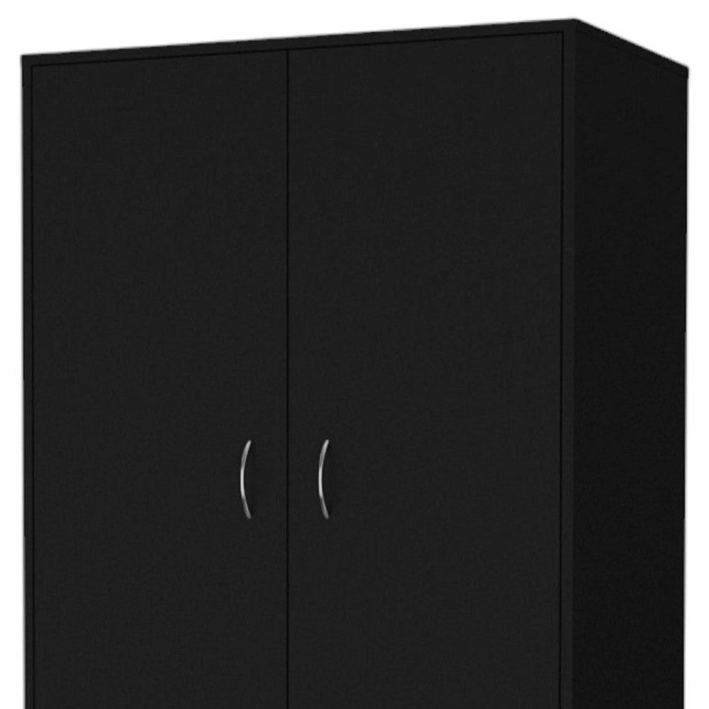Interior view of open drawer in 71" Black Two Door Three Drawer Combo Dresser
