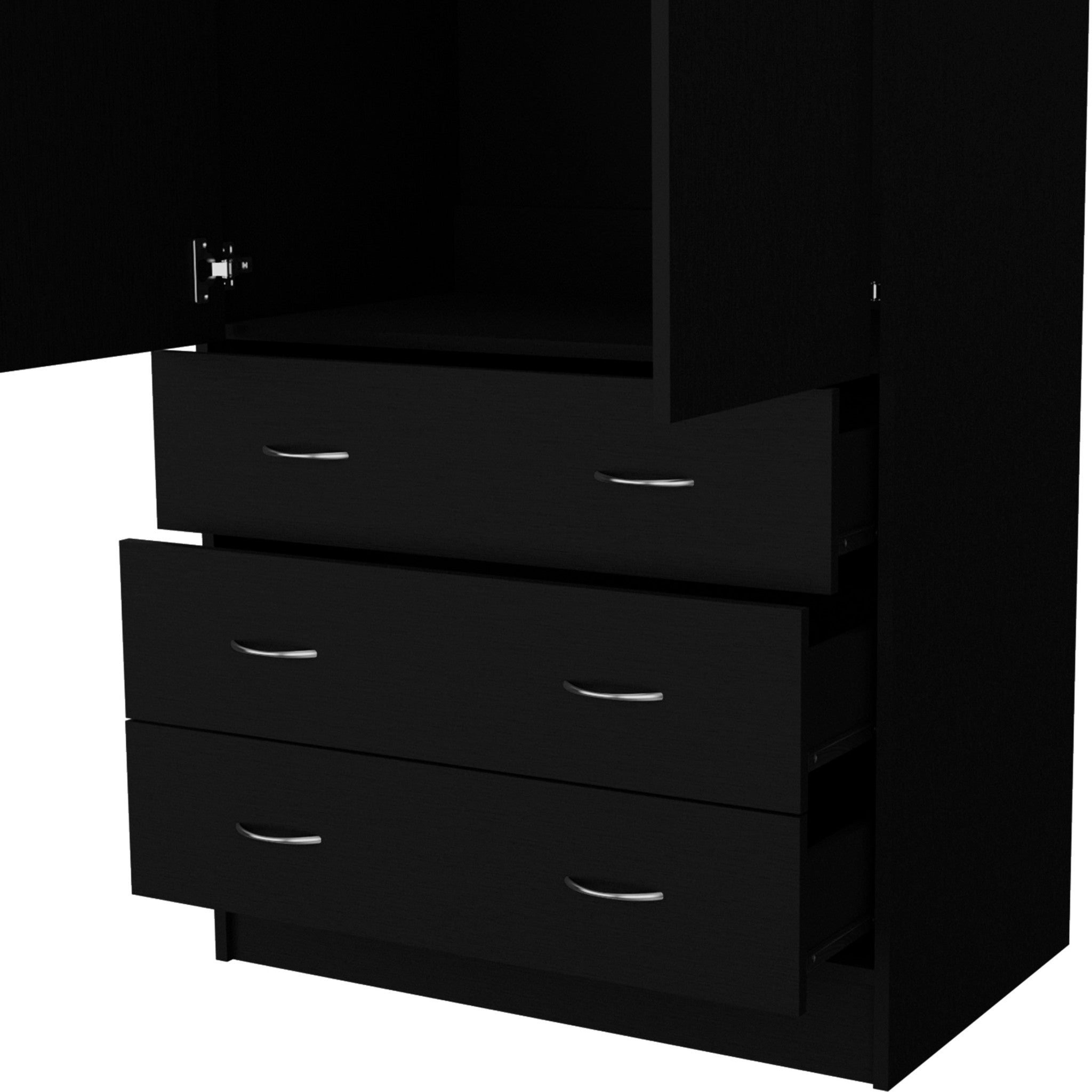 Top view of 71" Black Two Door Three Drawer Combo Dresser displaying decor