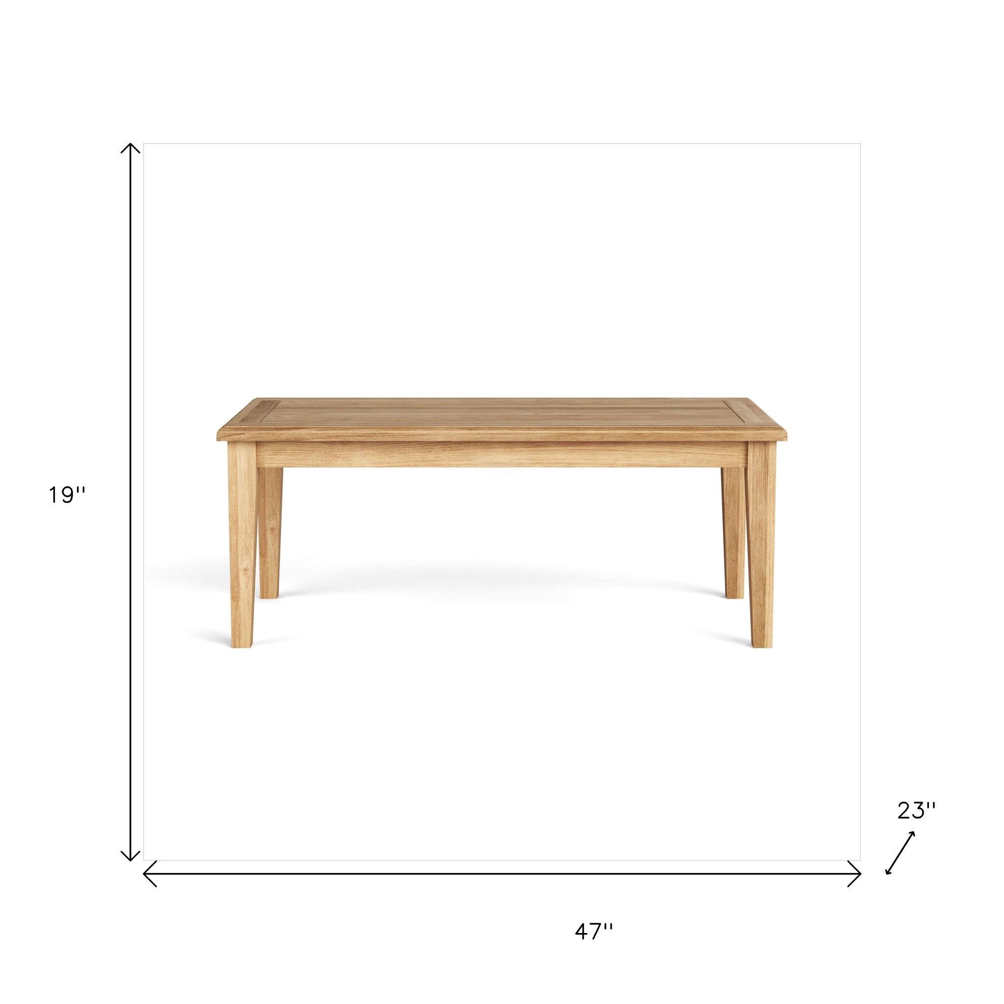 Side angle of 47" Solid Wood Outdoor Coffee Table in natural finish