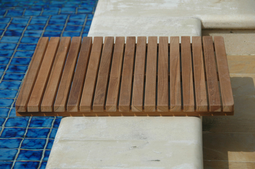 Stylish Premium 24" Teak Shower Mat placed in a luxury bathroom setting