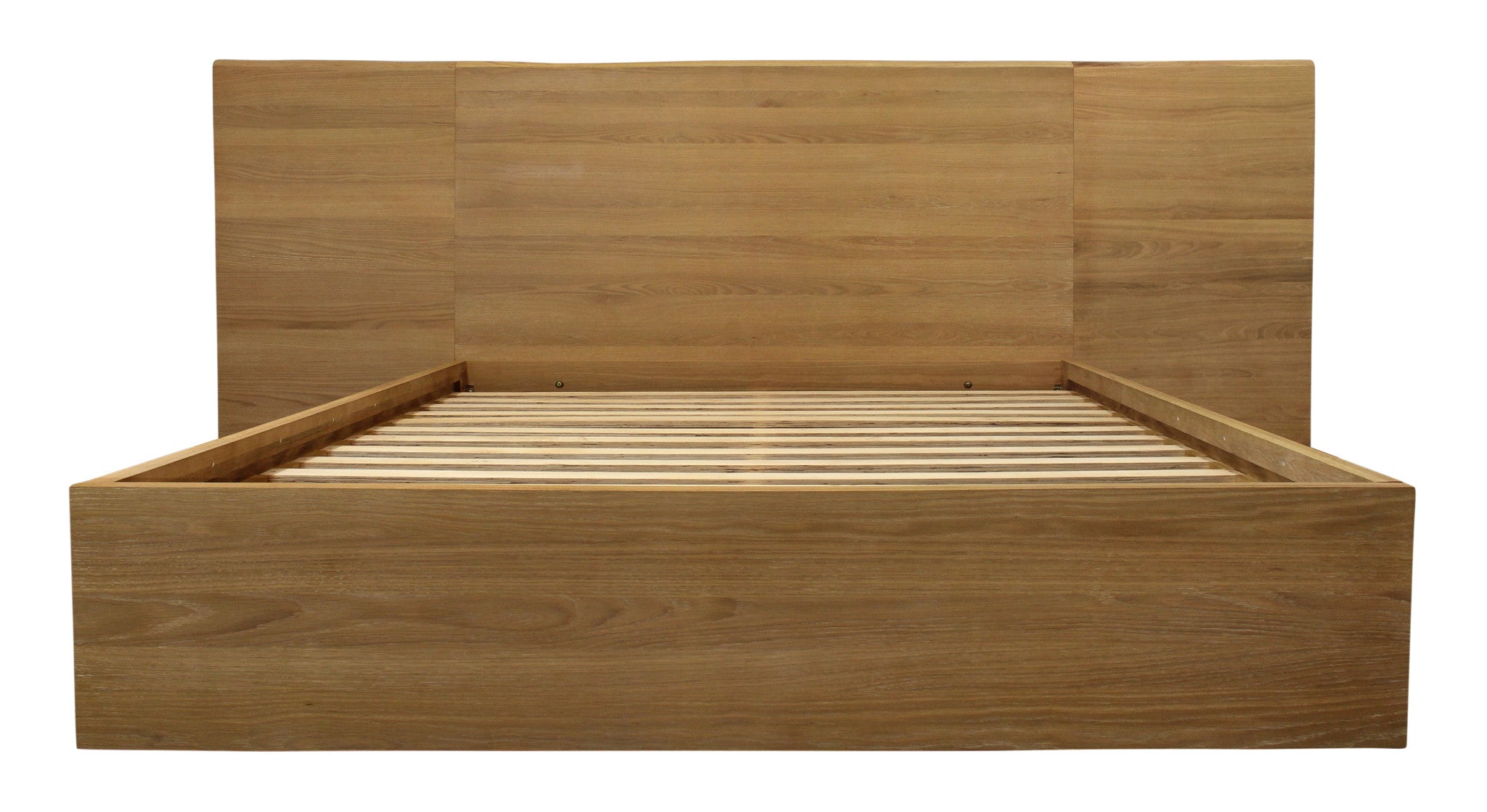 Close-up of the headboard of the Natural Wood King Bed Frame by Homeroots