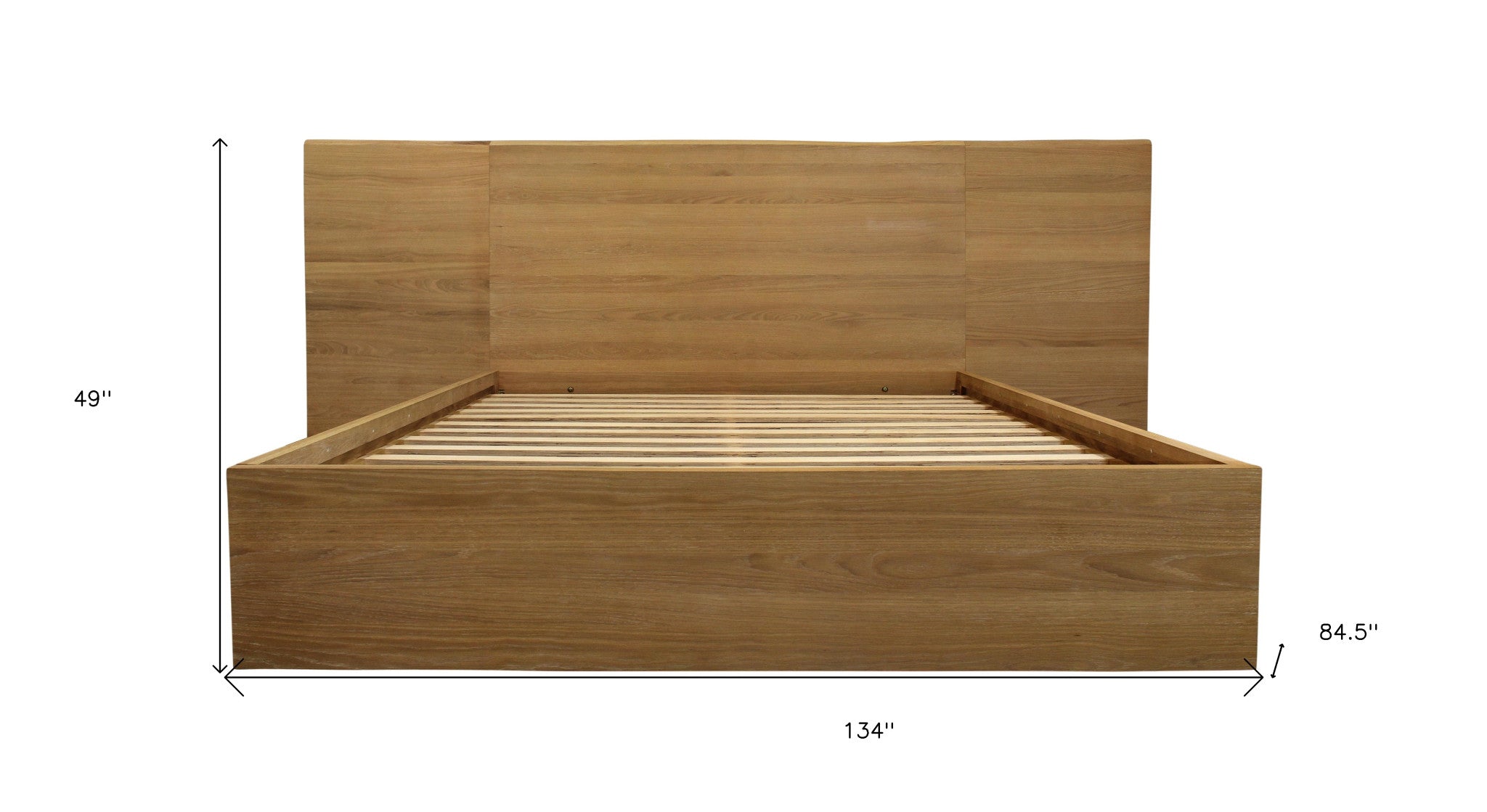 Back view of the Mid-Century Modern Natural Wood King Bed Frame highlighting craftsmanship