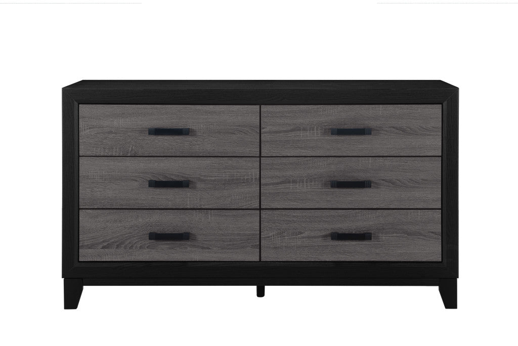 58" Black And Gray Wood Six Drawer Double Dresser