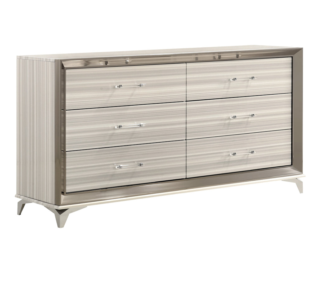 Interior view of one drawer in the White and Silver Double Dresser