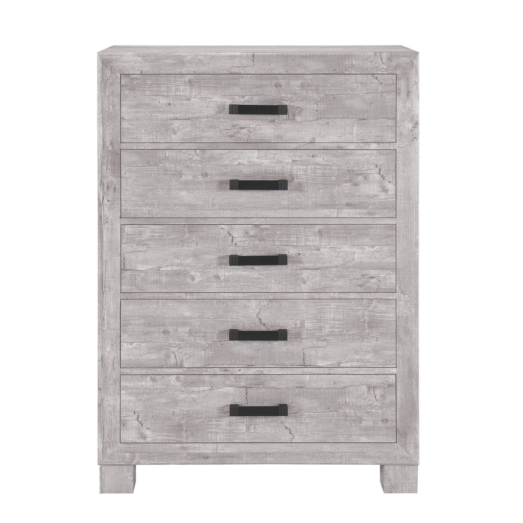 Top surface of the 48-Inch Gray Wood Five Drawer Dresser showcasing decor