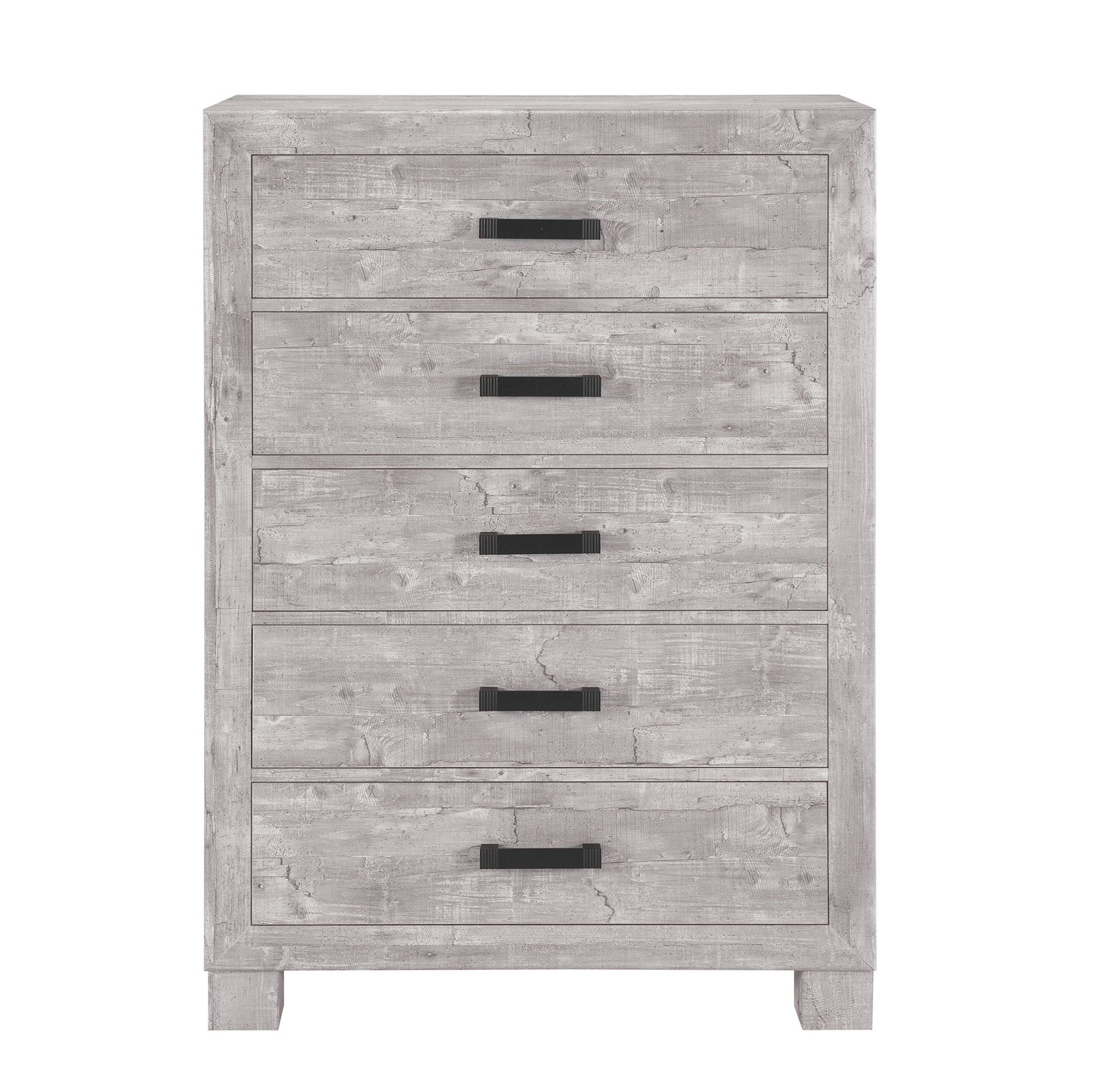 Top surface of the 48-Inch Gray Wood Five Drawer Dresser showcasing decor
