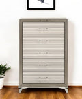 Front view of 53" Beige & White Lighted Five Drawer Dresser by Homeroots