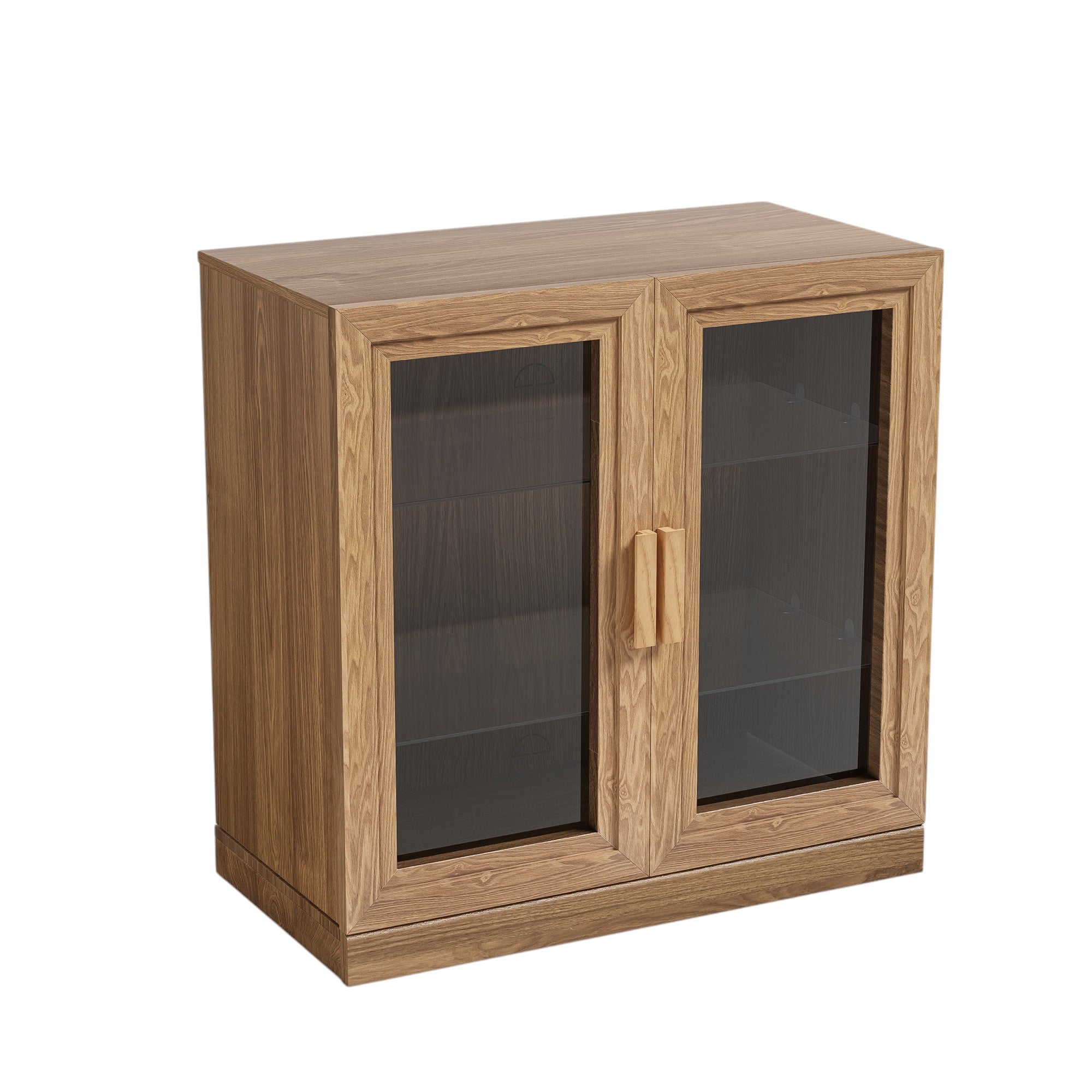 31" Natural And Clear Glass Door Accent Cabinet With Three Shelves