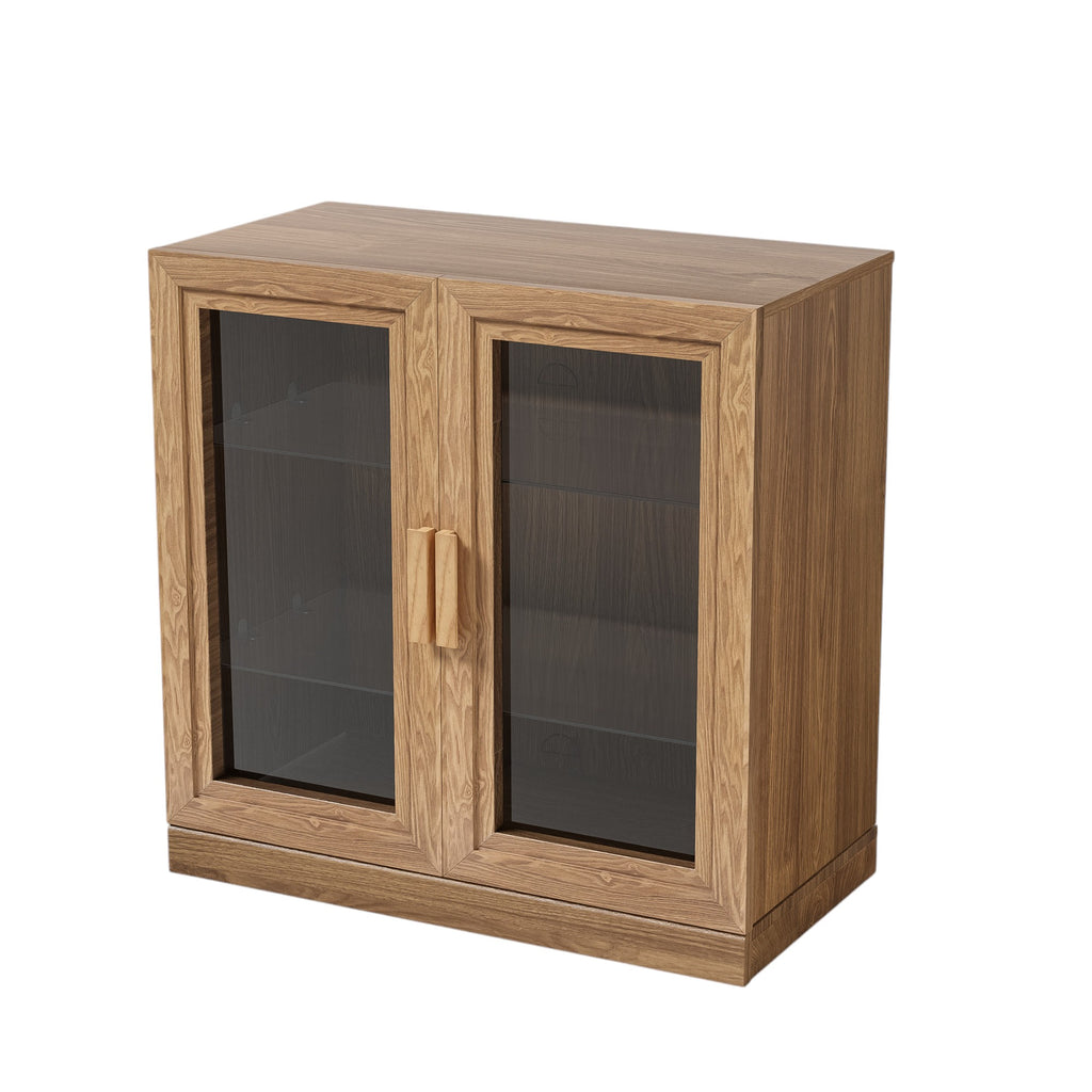 31" Natural And Clear Glass Door Accent Cabinet With Three Shelves