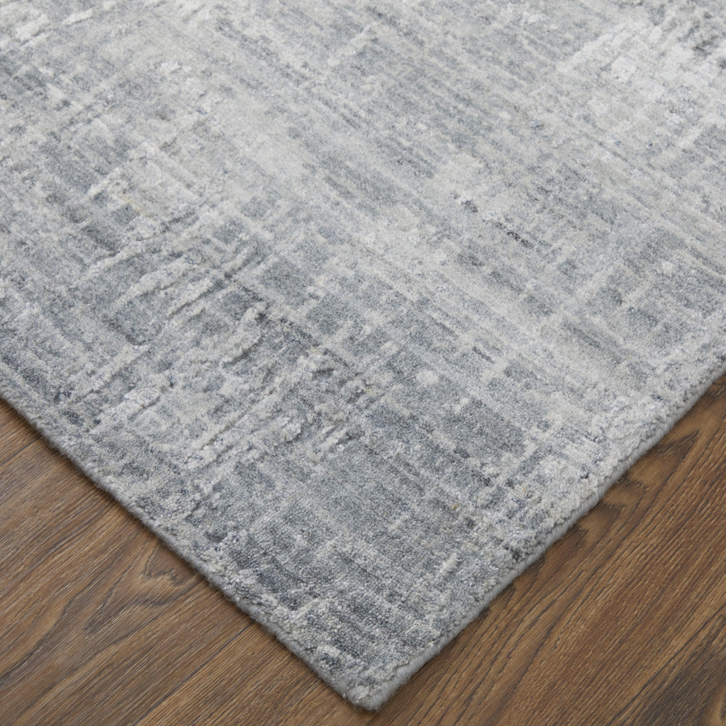3' X 5' Light Blue and Silver Abstract Hand Woven Worn Faded Area Rug