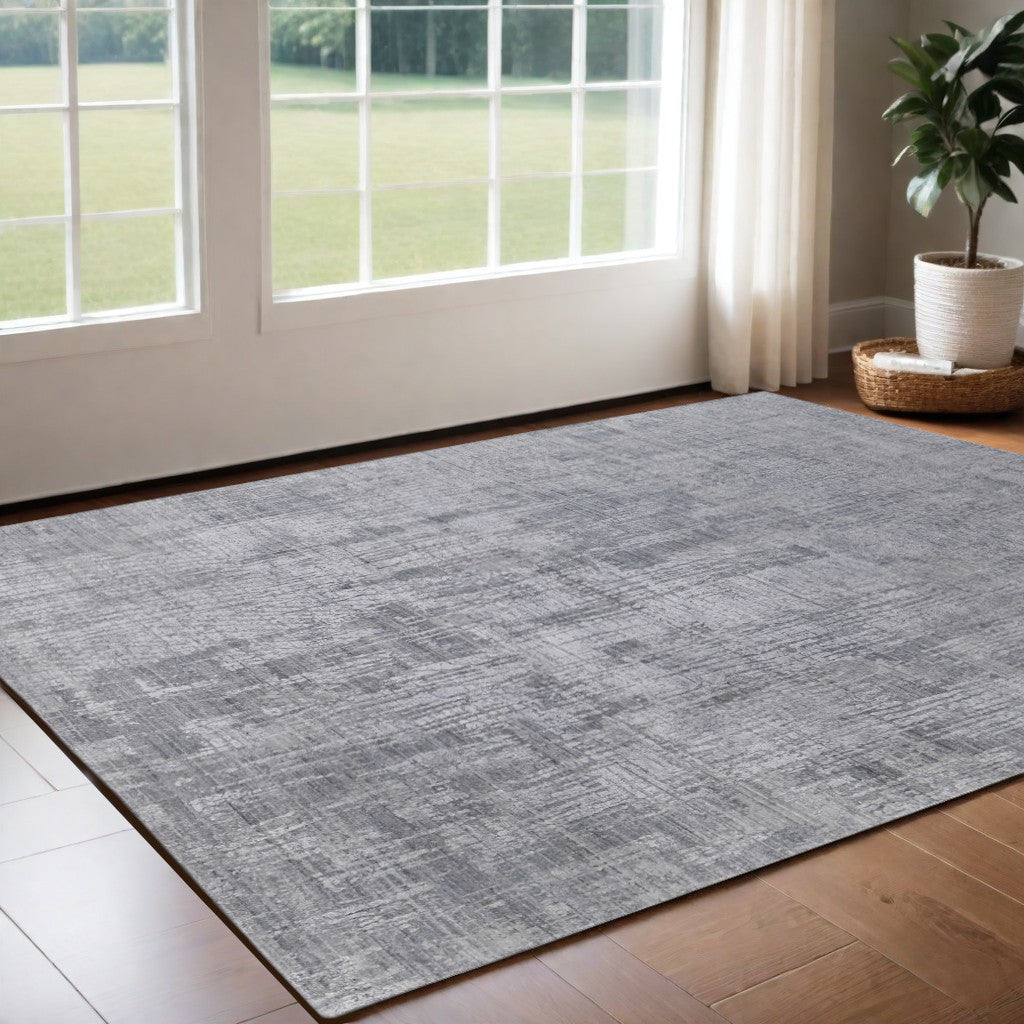 3' X 5' Light Blue and Silver Abstract Hand Woven Worn Faded Area Rug