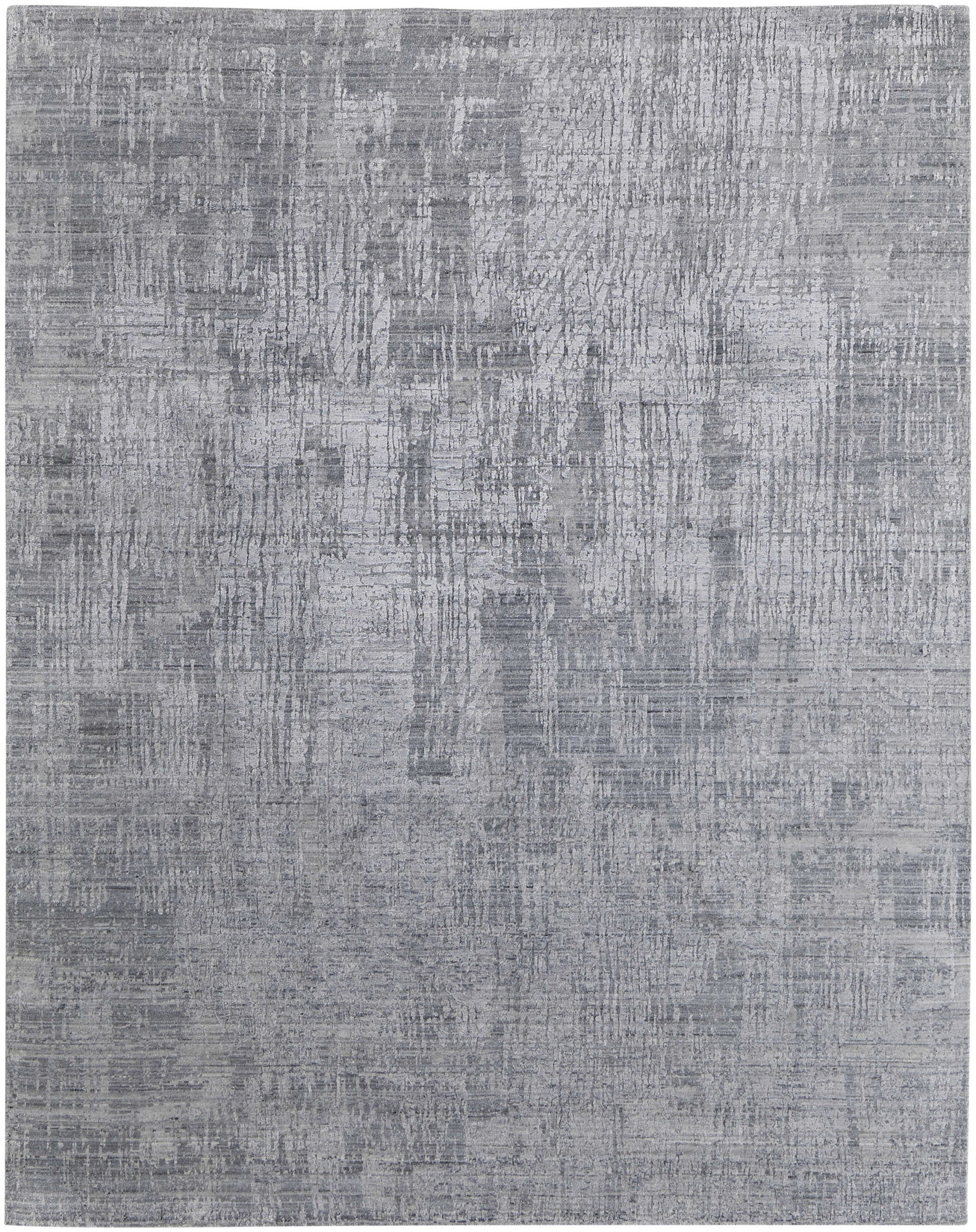 3' X 5' Light Blue and Silver Abstract Hand Woven Worn Faded Area Rug