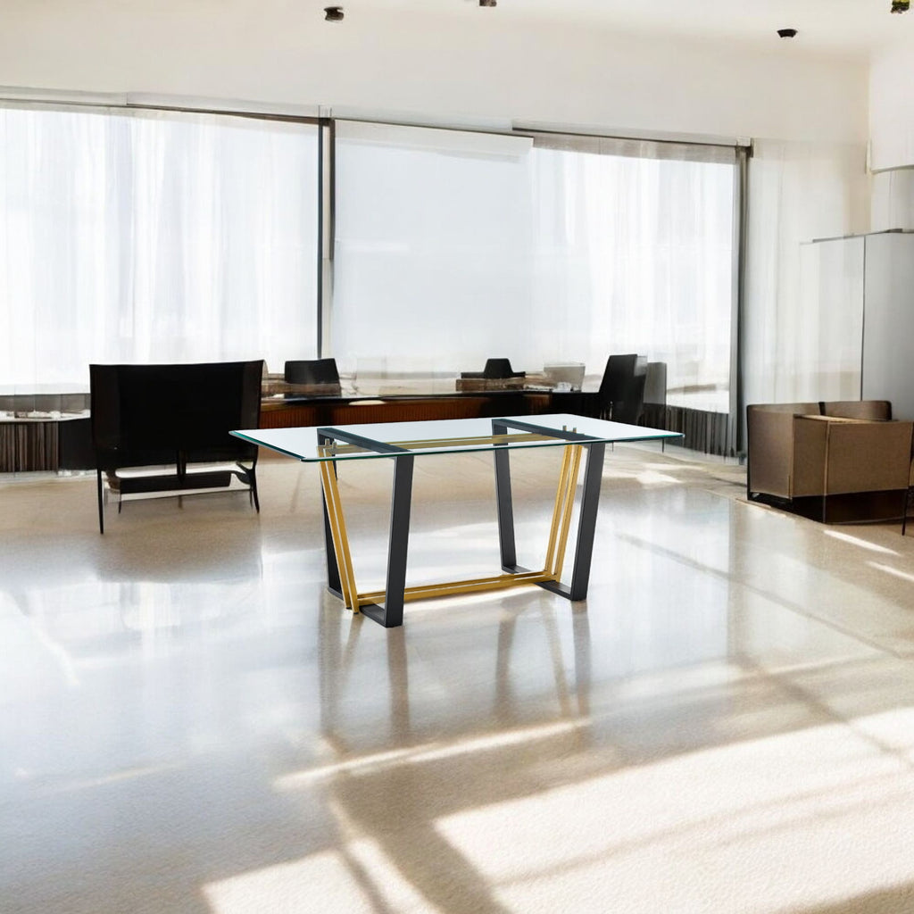 Close-up of the clear glass surface on Homeroots dining table