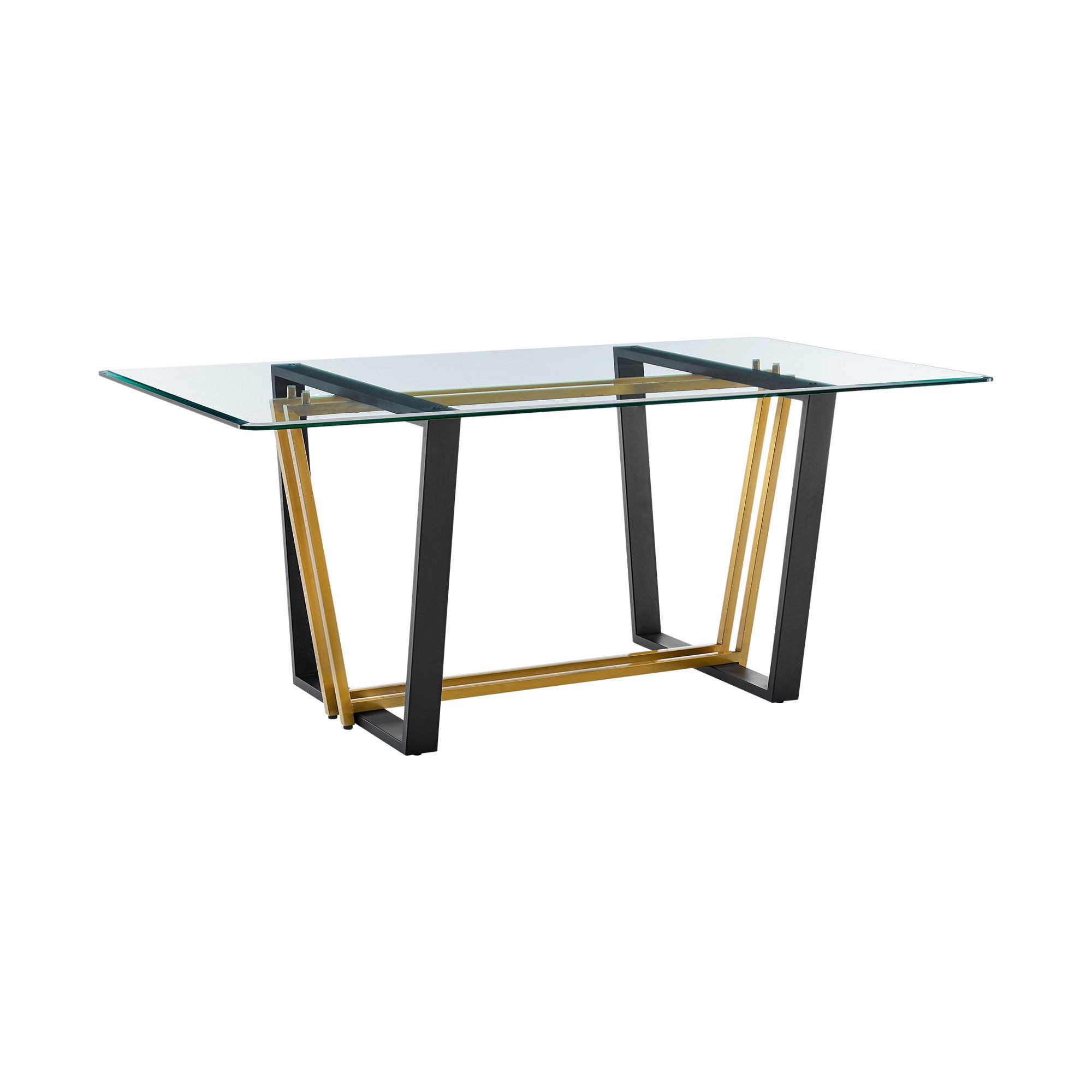 Front view of 72" Clear and Gold Glass Dining Table by Homeroots