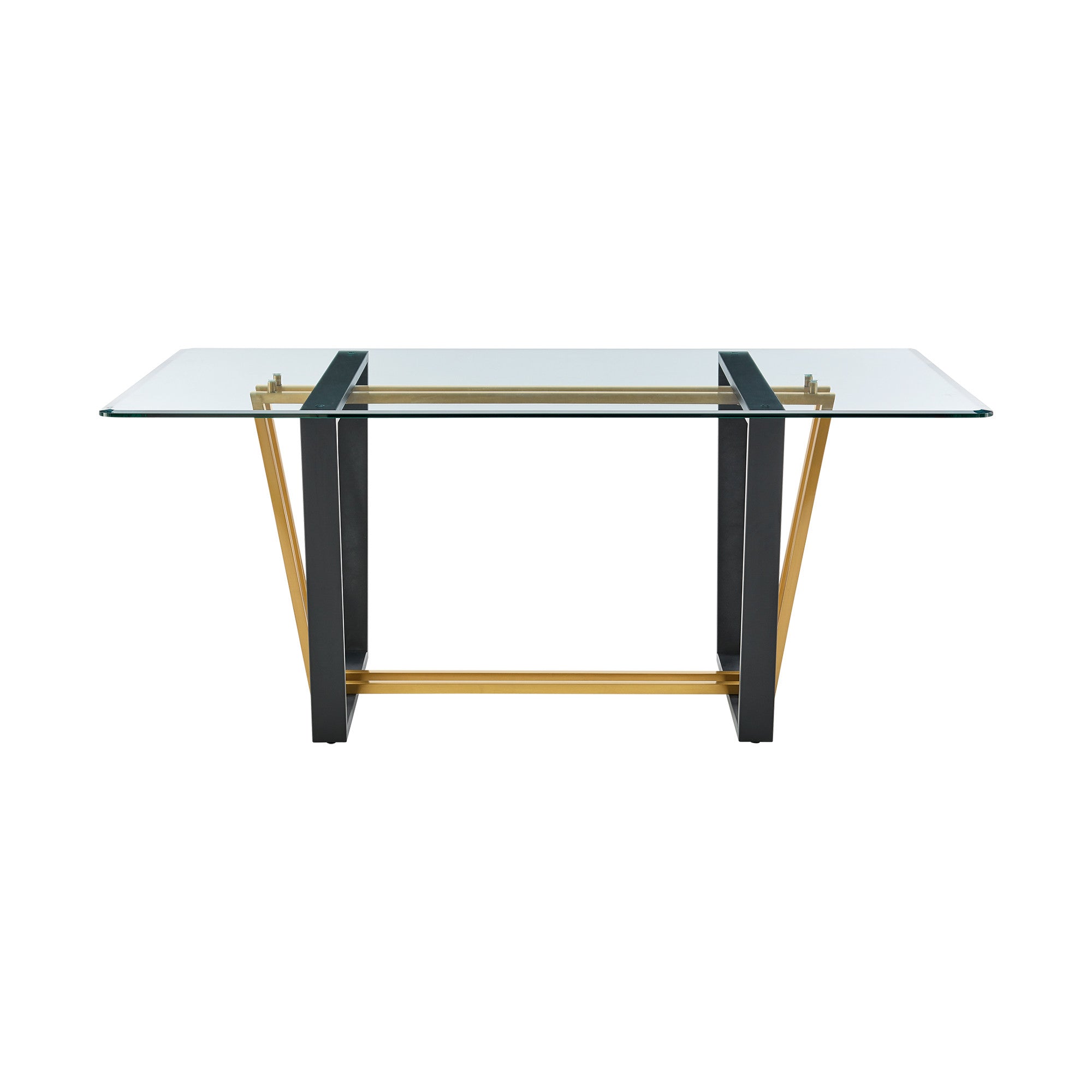 Detail of the gold stainless steel frame on 72" dining table