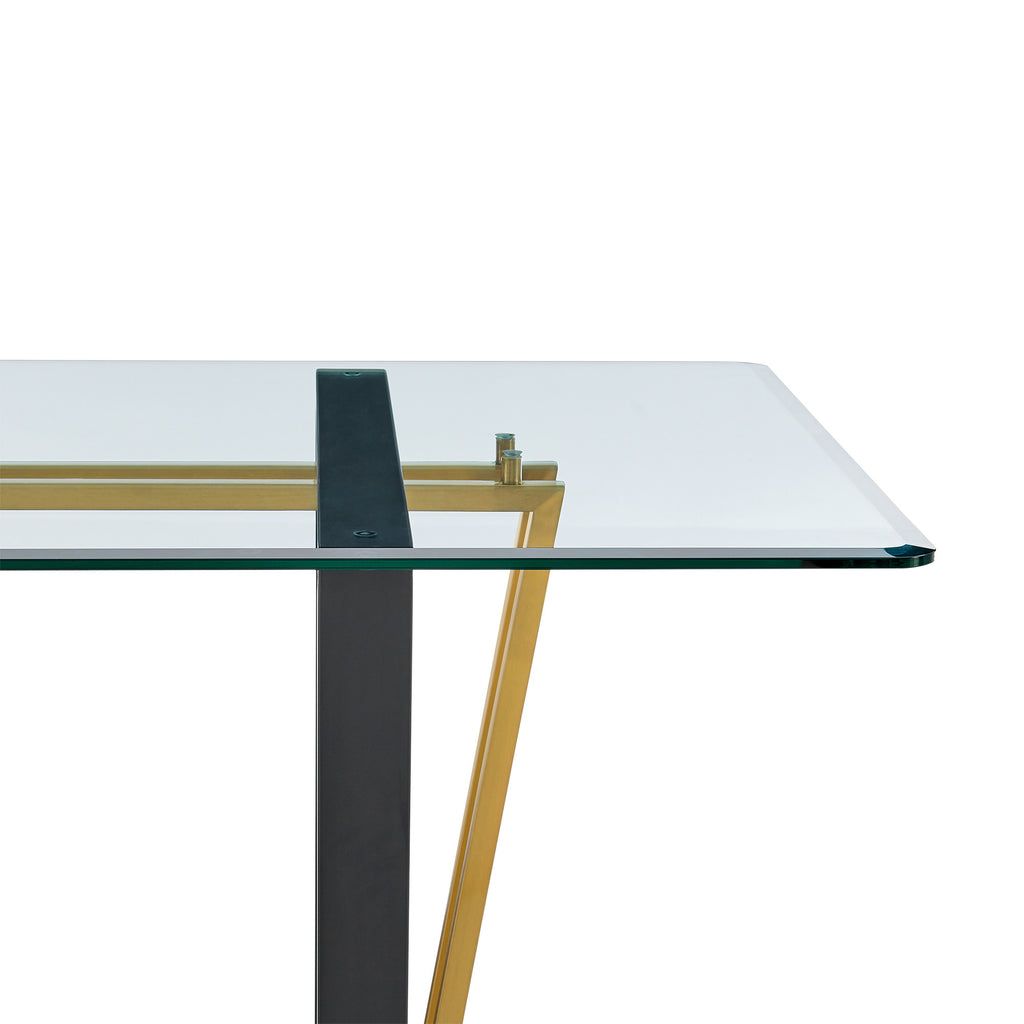 Sled base design of 72" Clear and Gold Dining Table from Homeroots
