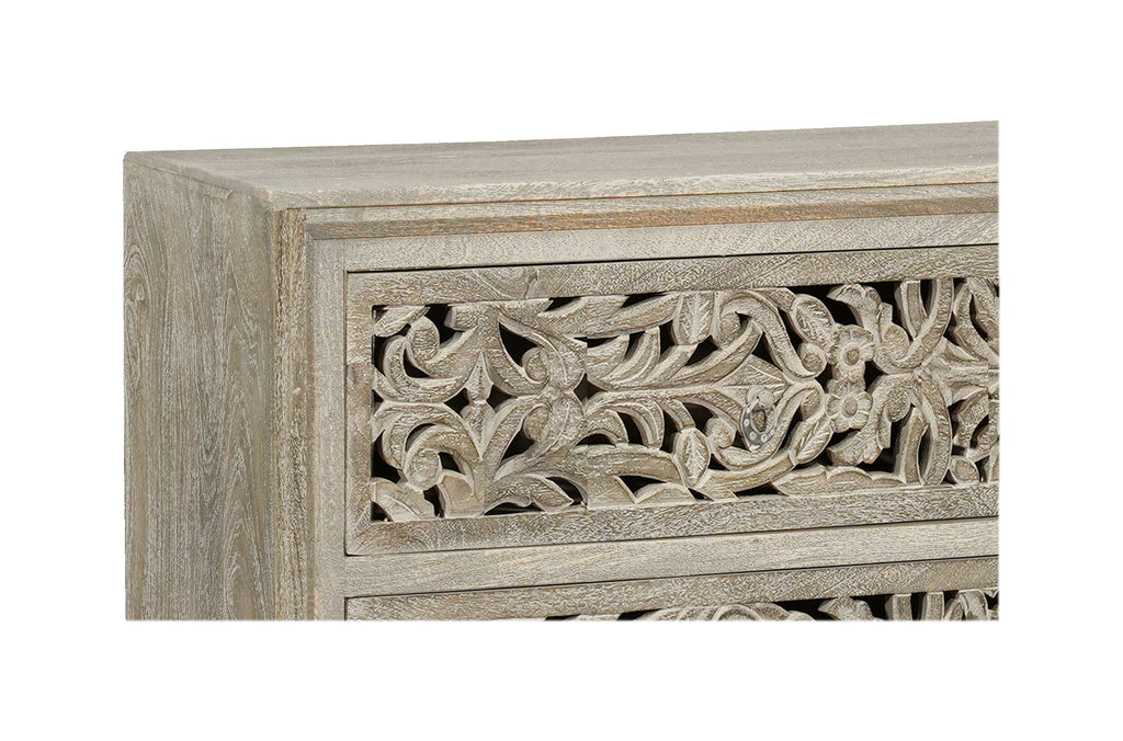 Lifestyle image of 57-Inch Gray Solid Wood Dresser in modern bedroom