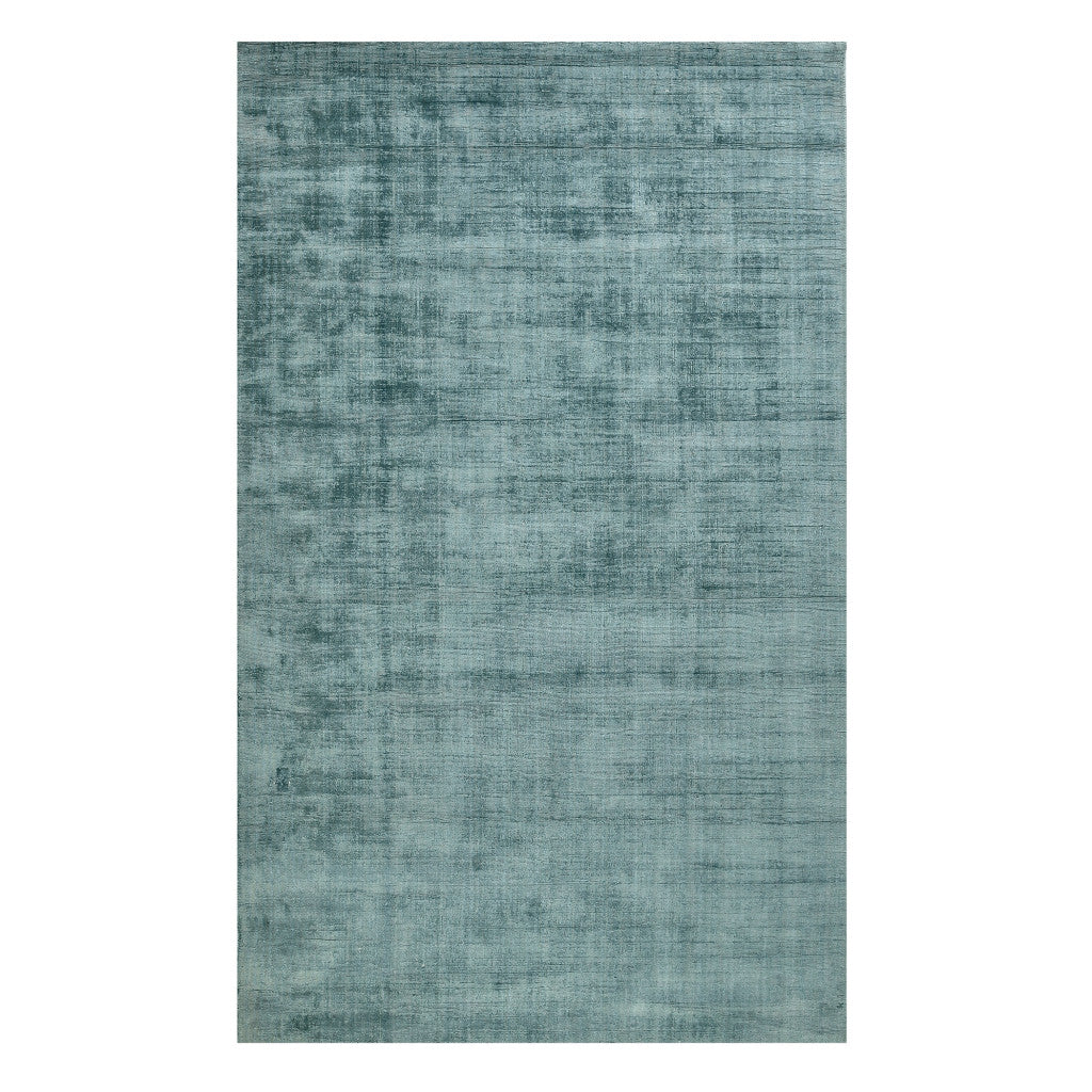 Top view of 5' x 8' Sea Green and Light Blue Abstract Hand Woven Area Rug by Homeroots