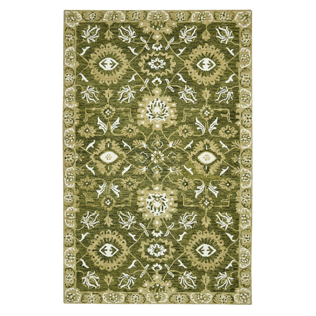 Top view of 8' x 10' Olive Green Floral Medallion Rug by Homeroots