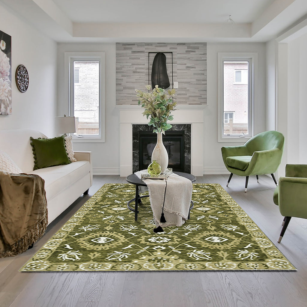 Full view of the Olive Green Area Rug during daylight