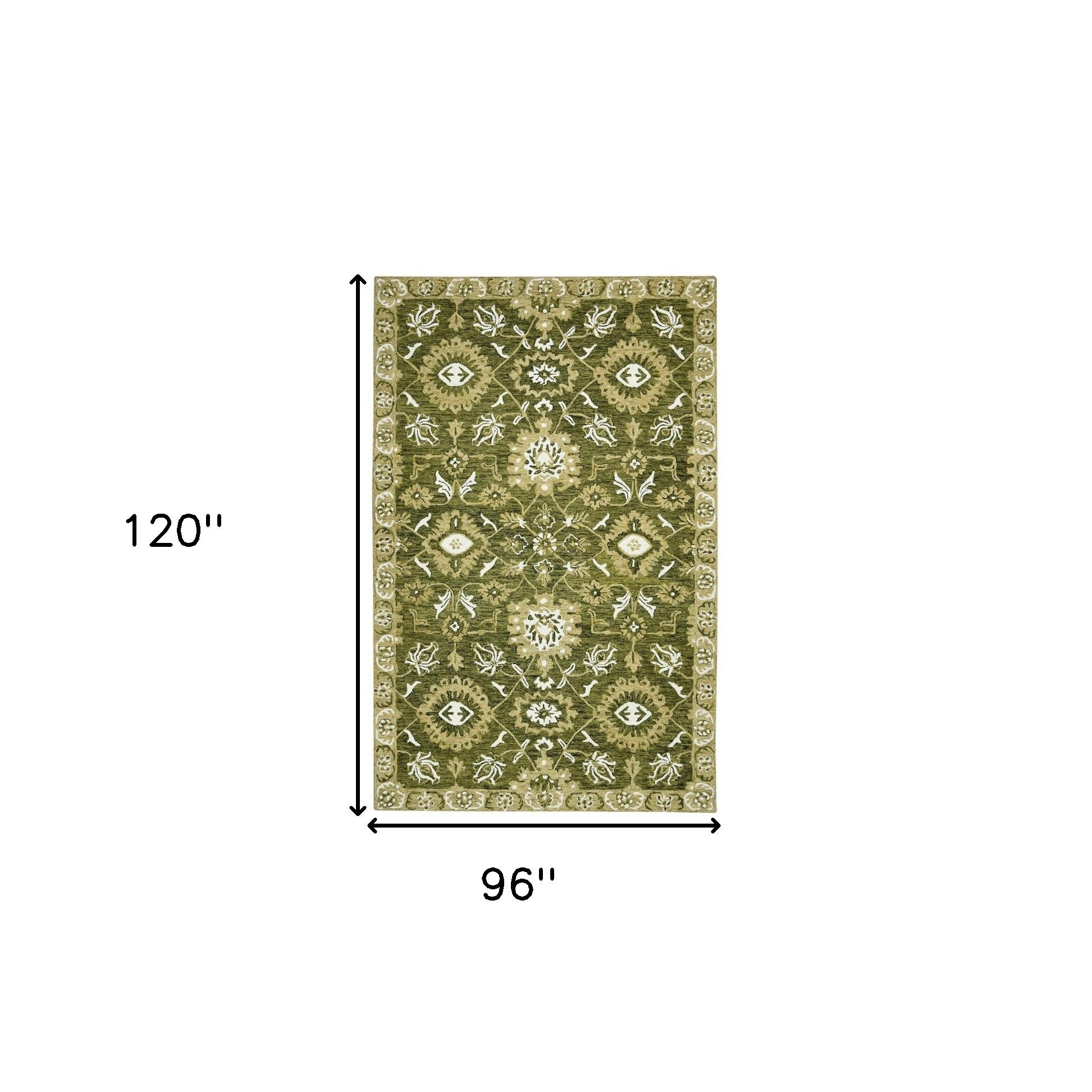 Close-up of the intricate floral design on the Olive Green Area Rug