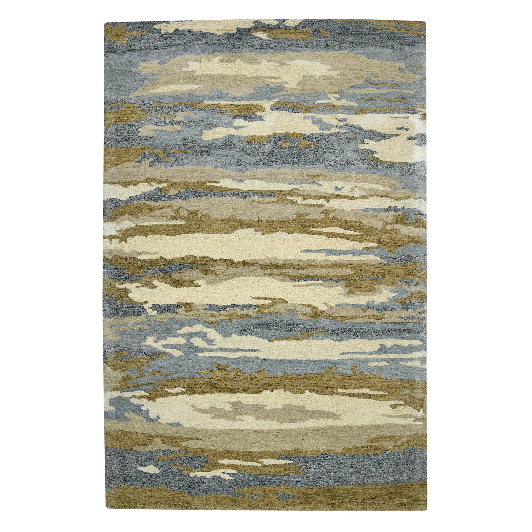 5' X 8' Light Blue Ivory And Brown Wool Abstract Hand Tufted Area Rug