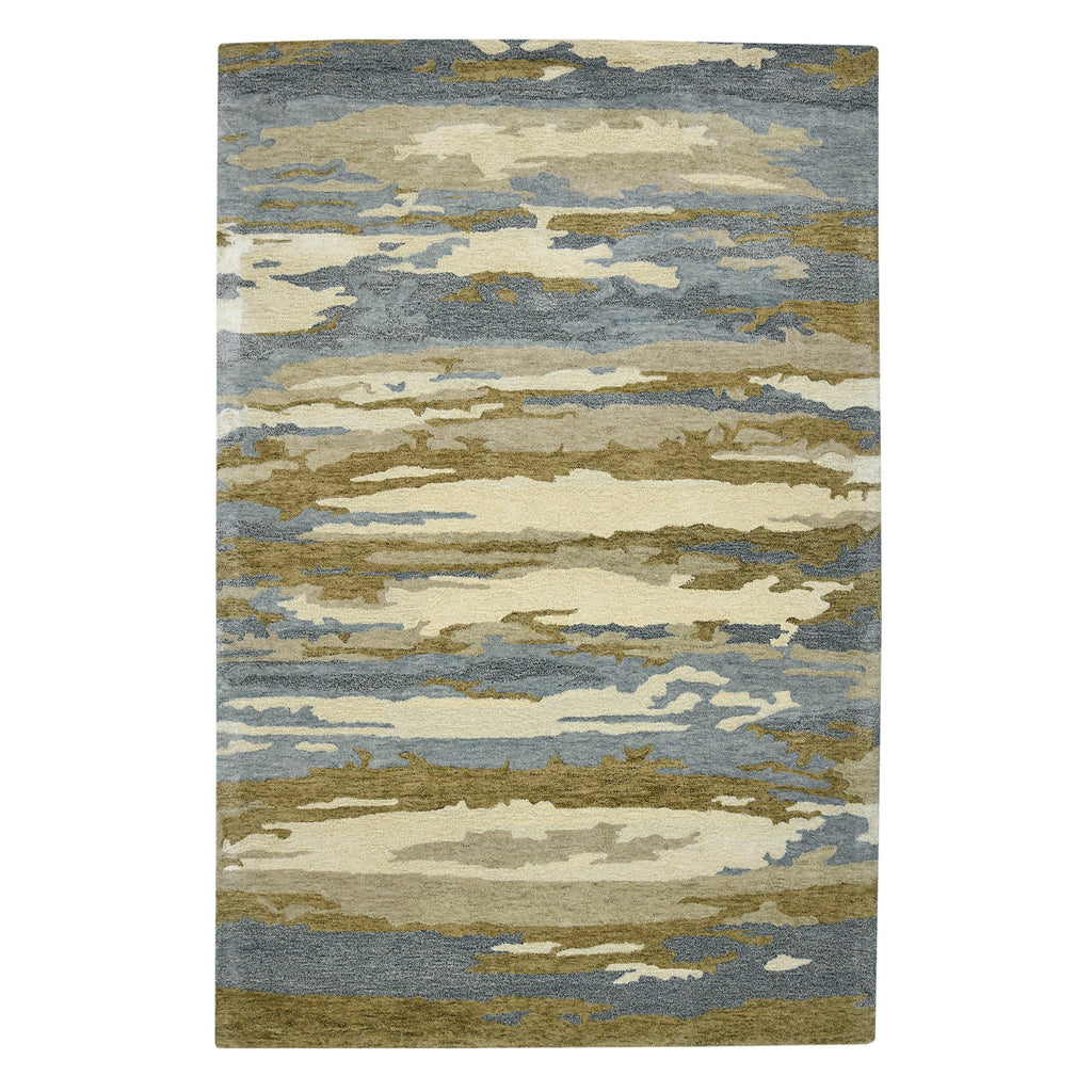 5' X 8' Light Blue Ivory And Brown Wool Abstract Hand Tufted Area Rug
