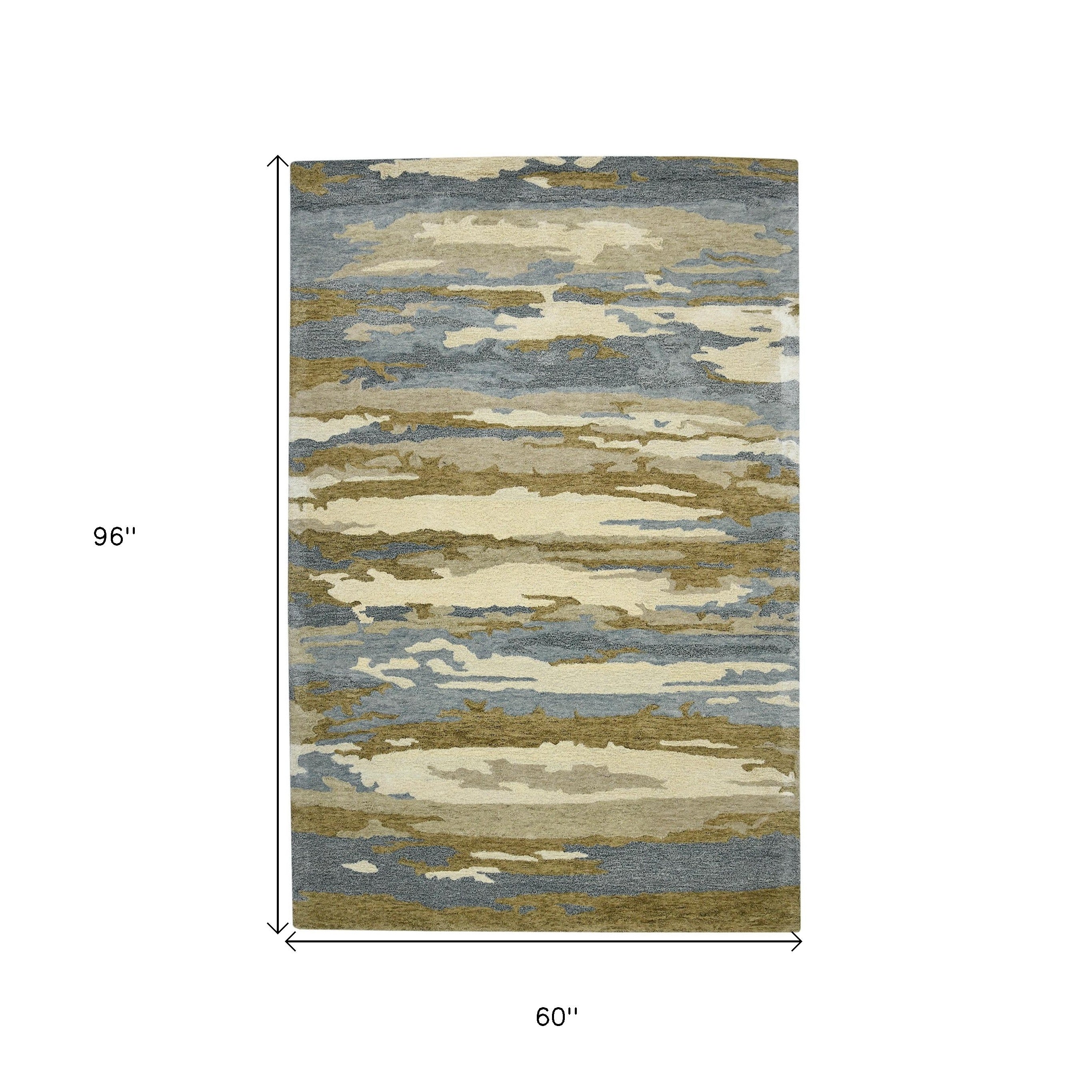 5' X 8' Light Blue Ivory And Brown Wool Abstract Hand Tufted Area Rug