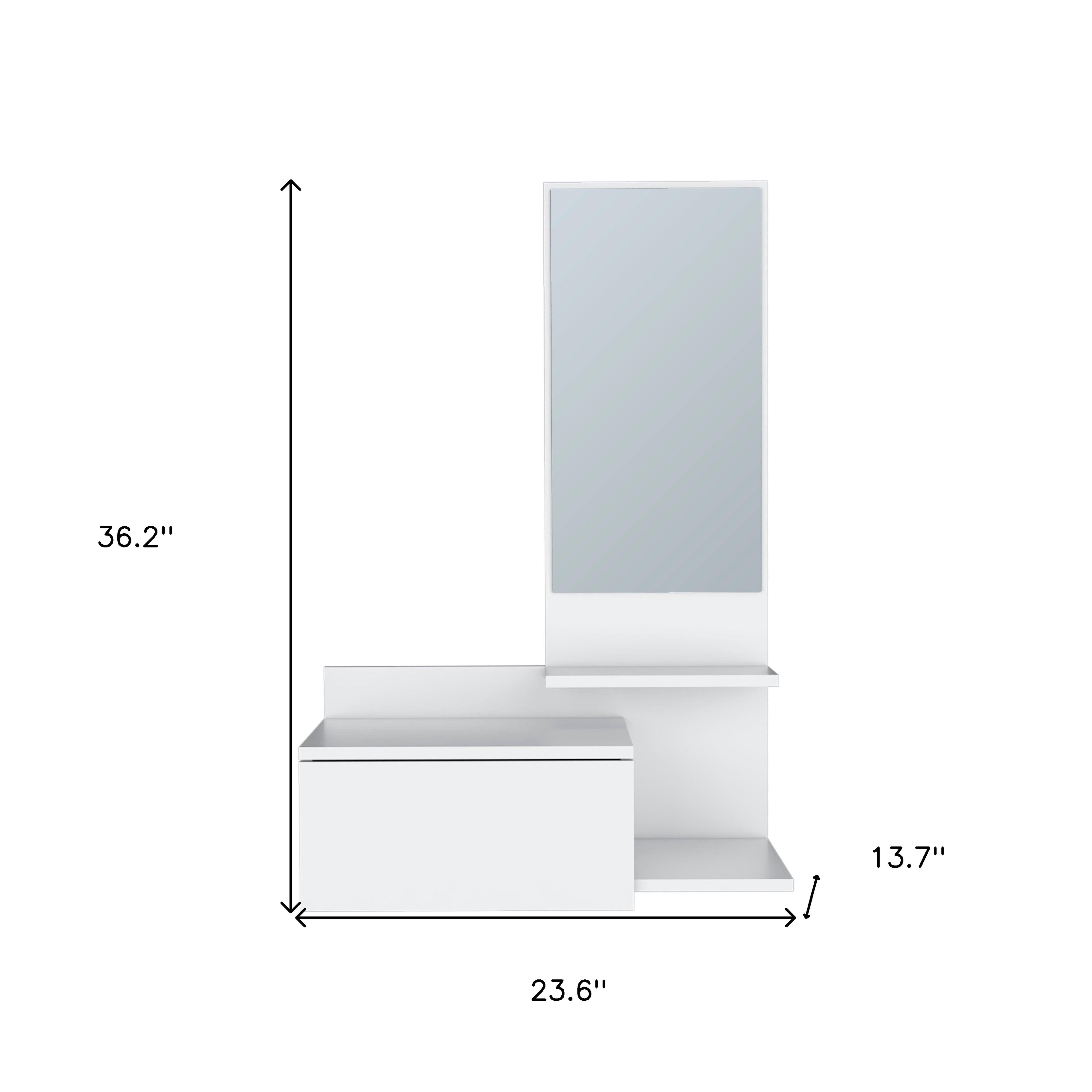 36" White Wood Wall Mounted Accent Cabinet With Drawer And Mirror