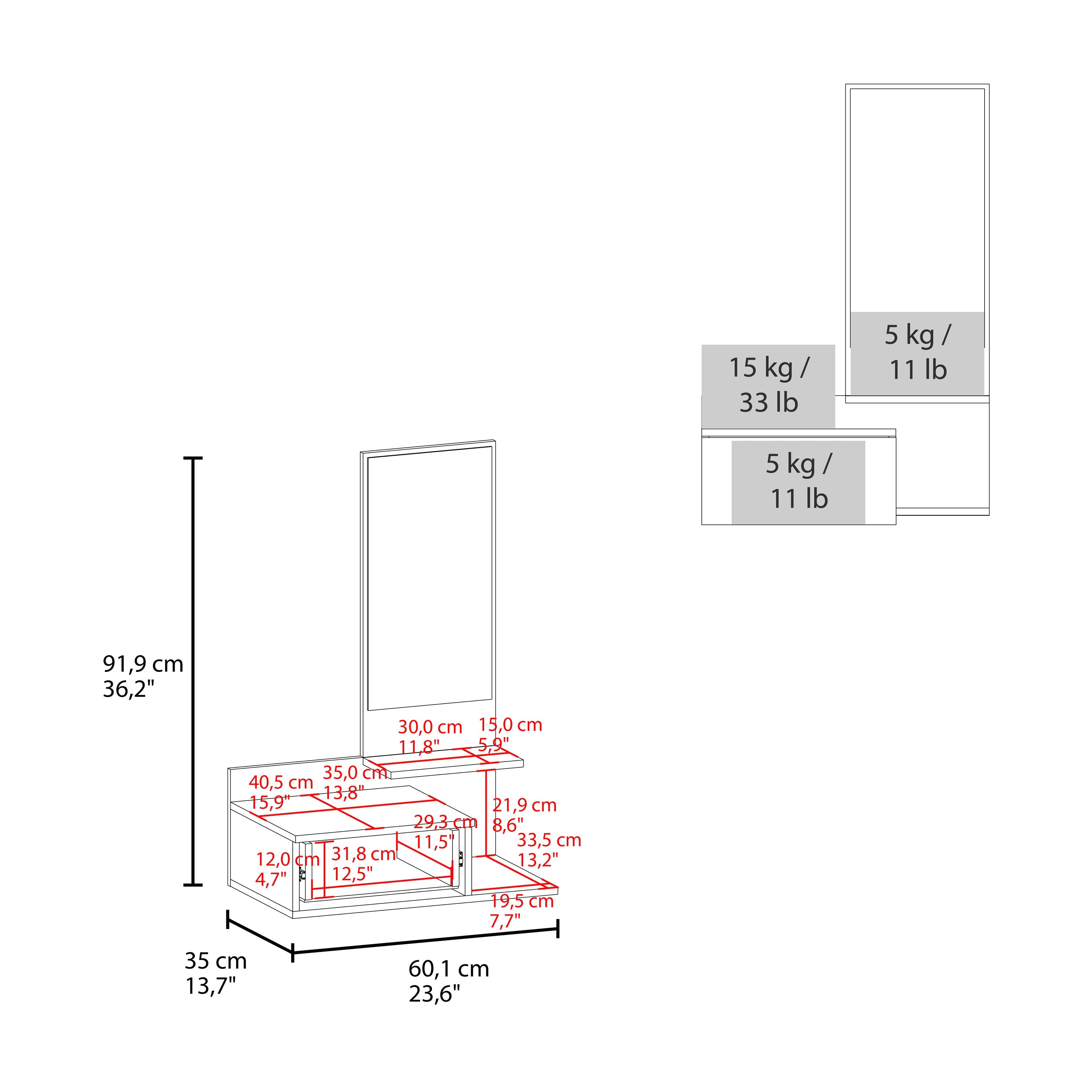 36" White Wood Wall Mounted Accent Cabinet With Drawer And Mirror