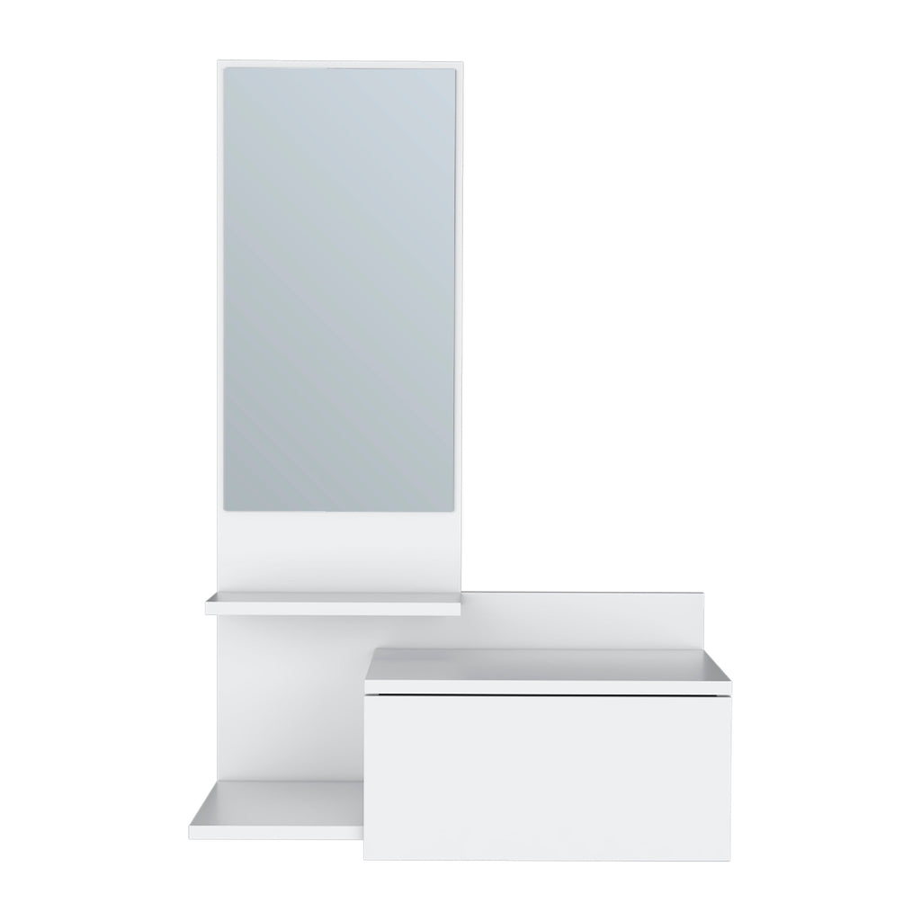 36" White Wood Wall Mounted Accent Cabinet With Drawer And Mirror