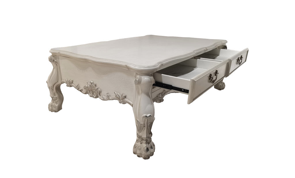 57-Inch Bone Wood Coffee Table in a modern home interior design