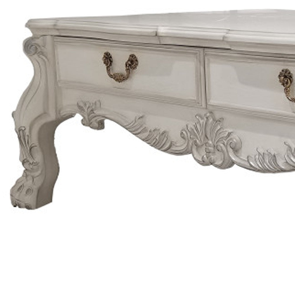 Close-up of drawer handles on 57-Inch Bone Wood Coffee Table by Homeroots