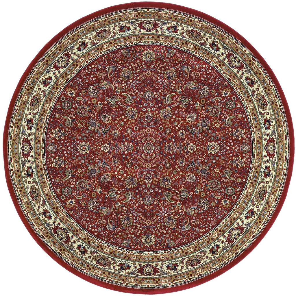 6' Ivory Red and Light Brown Oriental Round Rug