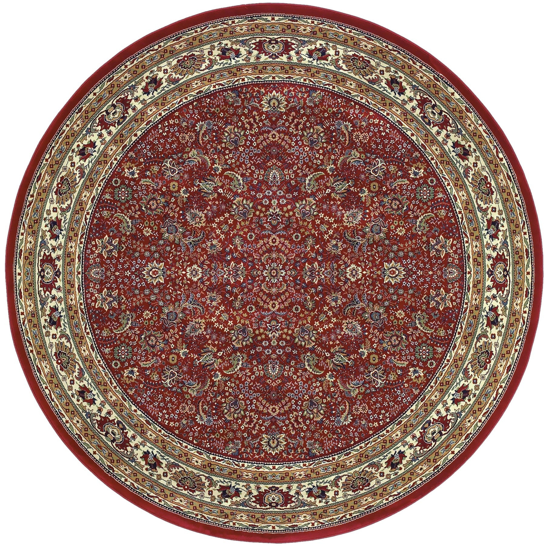6' Ivory Red and Light Brown Oriental Round Rug