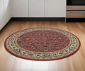 6' Ivory Red and Light Brown Oriental Round Rug