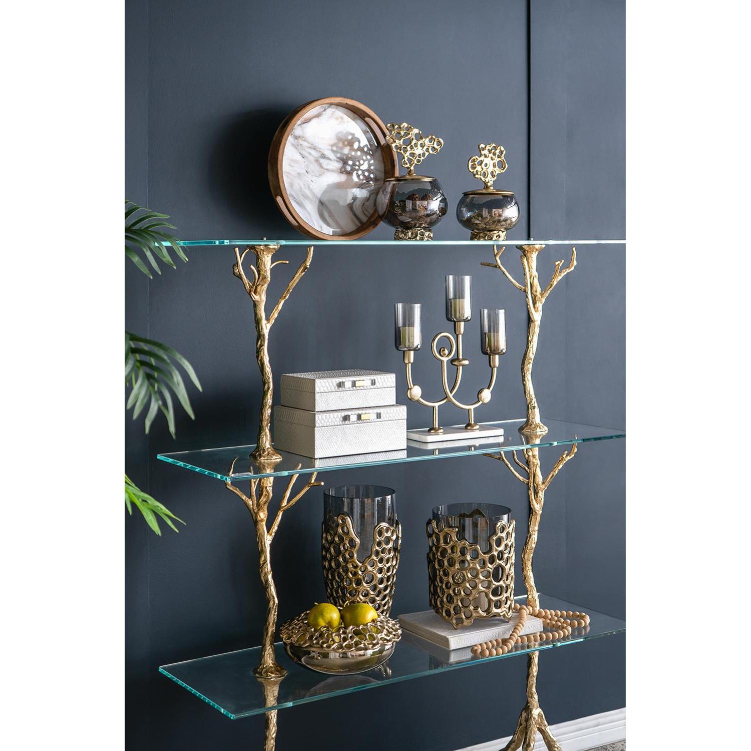 15" Gray And Gold Round Glass Table Vase