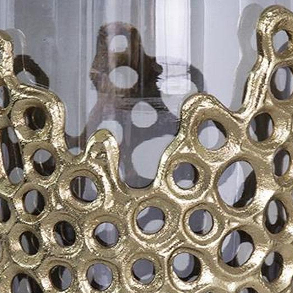 15" Gray And Gold Round Glass Table Vase