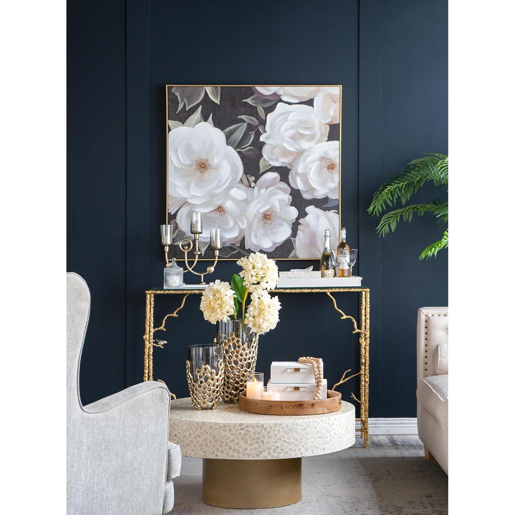 15" Gray And Gold Round Glass Table Vase