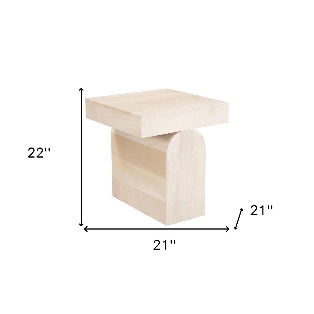 22" Natural Solid Wood Square Pedestal End Table