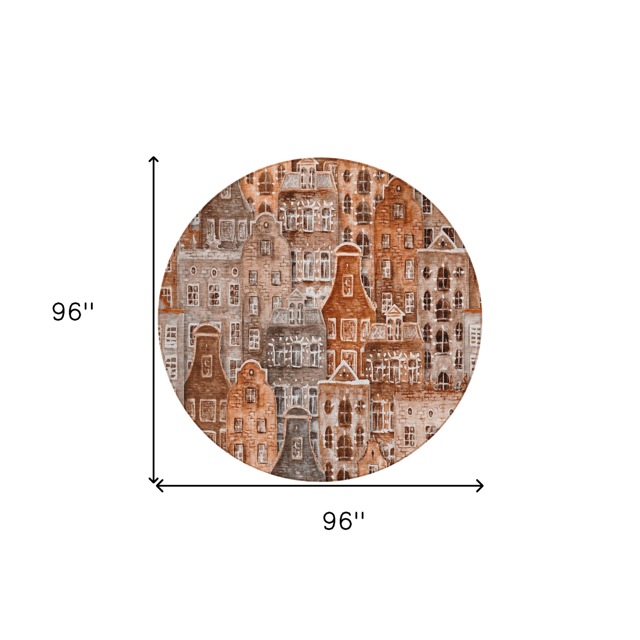 Close-up of the village houses pattern on the 8' Round Rug by Homeroots