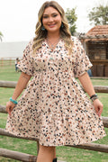 Front view of Leila Plus Size Empire Waist Dress in printed design by Threaded Pear