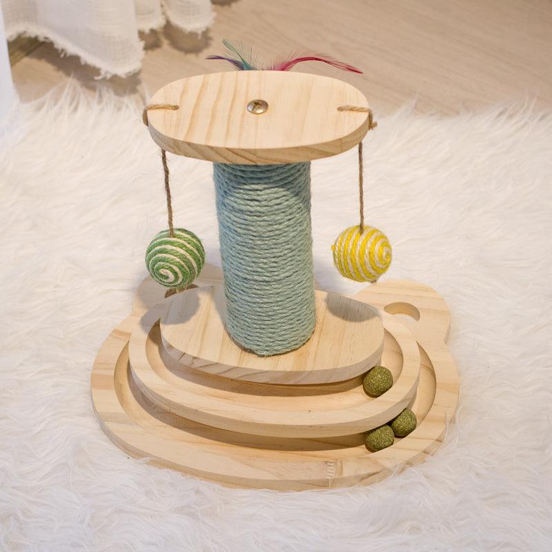 Cat scratching the Interactive Wooden Cat Scratcher Maze Ball Toy