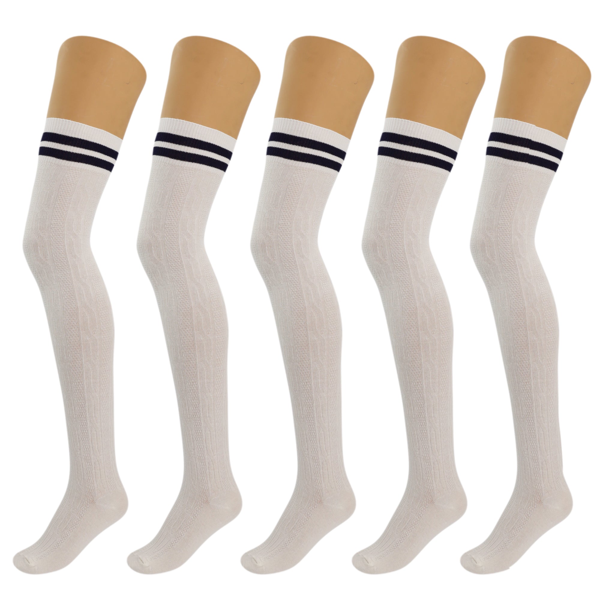 Front view of Chic Over-the-Knee Cotton Thigh-High Socks in black by AWS