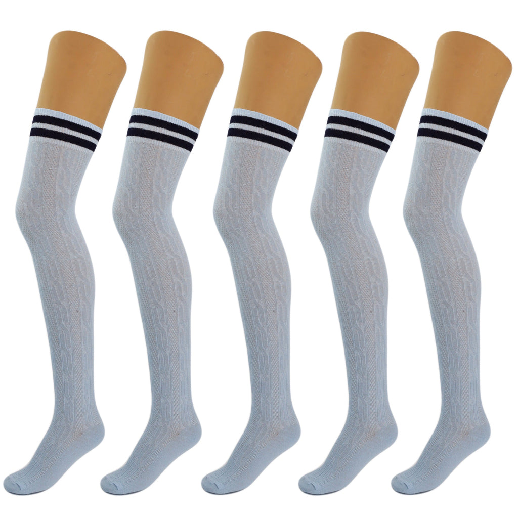Close-up of trendy double stripe detailing on Cotton Thigh-High Socks