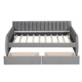 Front view of Gray Upholstered Twin Bed Frame with Drawers by Homeroots