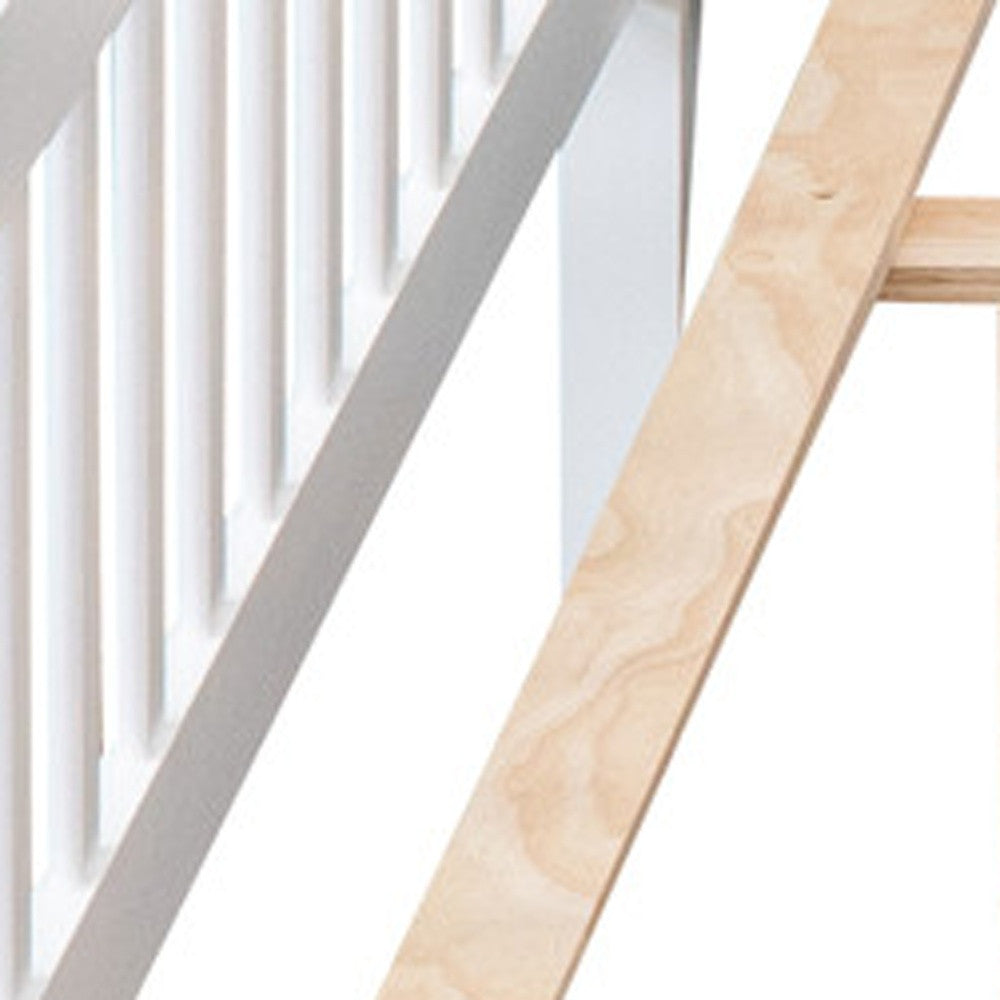 Side view showcasing the storage drawers of White Wood Canopy Bed Frame